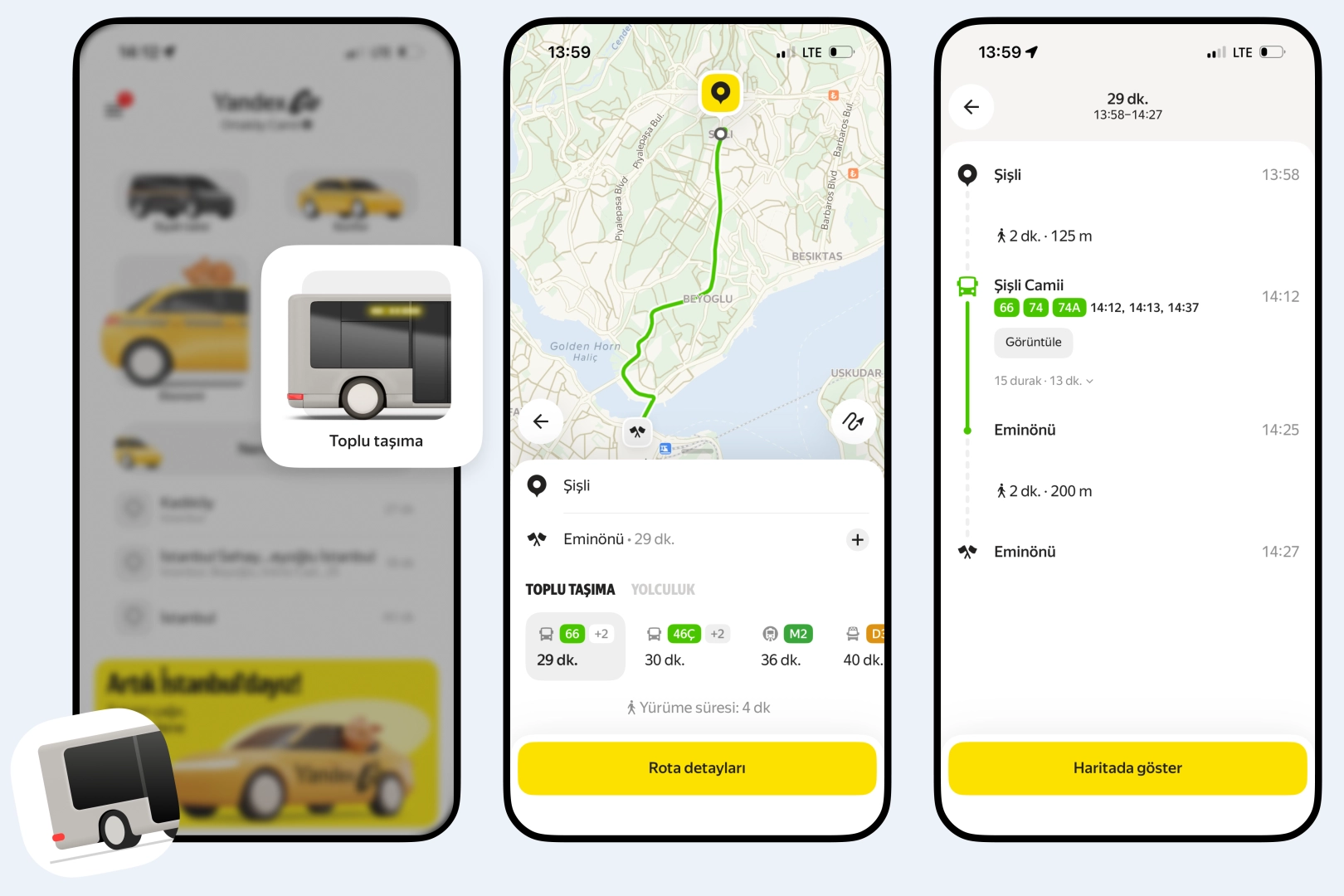 Yandex Go’ya toplu taşıma planlama özelliği